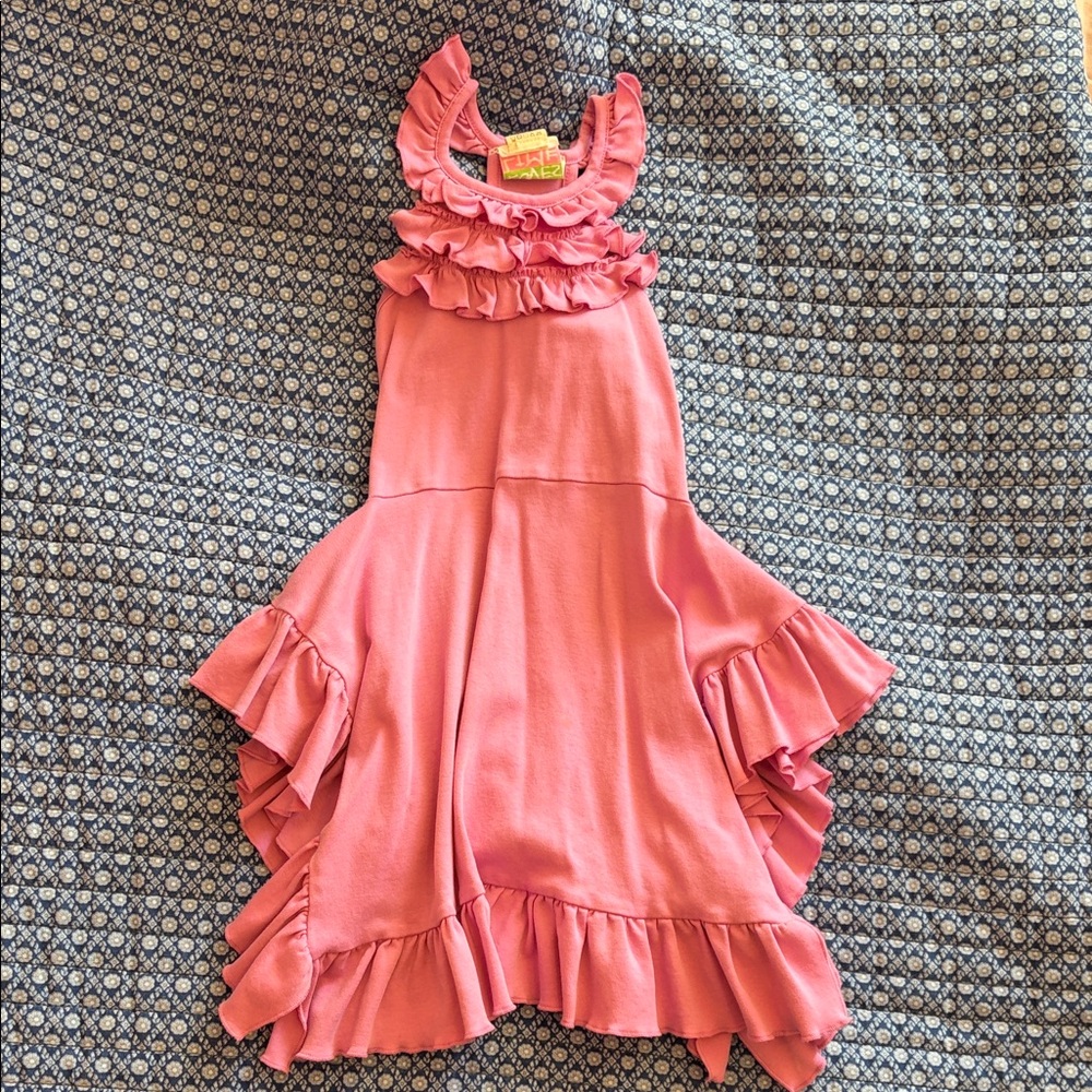Lemon Loves Lime Coral Pink Ruffle Halter Dress